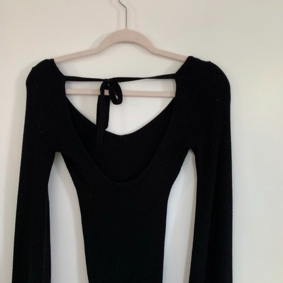 Urban Outfitters Black Bell Sleeve Body Suit Tie back - Picture 2 of 4